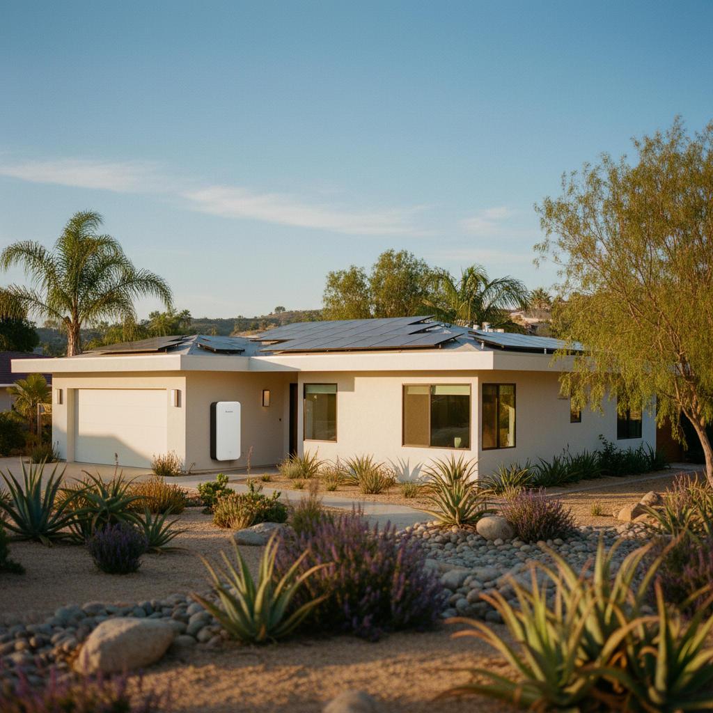 San Diego home with rooftop solar panels and a home battery under NEM 3.0