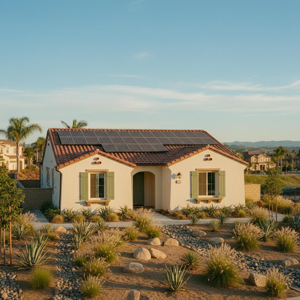 Paneles solares en el techo de un hogar en Rancho Bernardo, San Diego