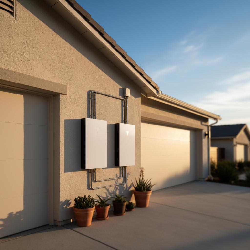 Tesla Powerwall home batteries installed on a San Diego garage wall
